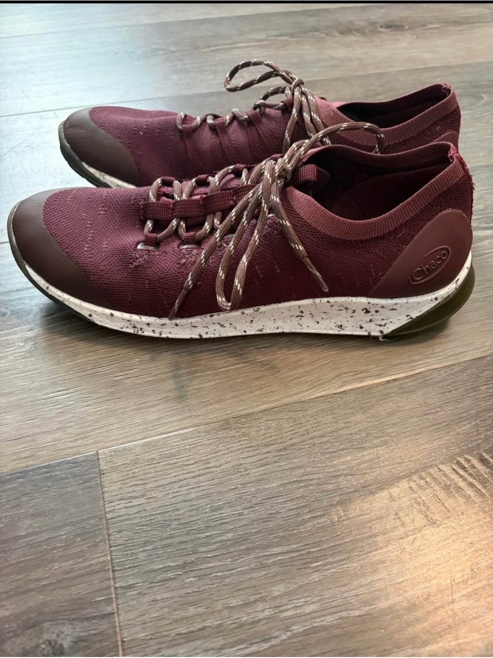 Chaco Burgundy Knit Lace-Up Sneaker with Speckled White Sole